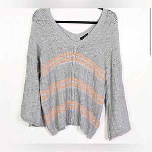 VICI Chunky Knit Striped Flare Sleeve Sweater Gray Size M